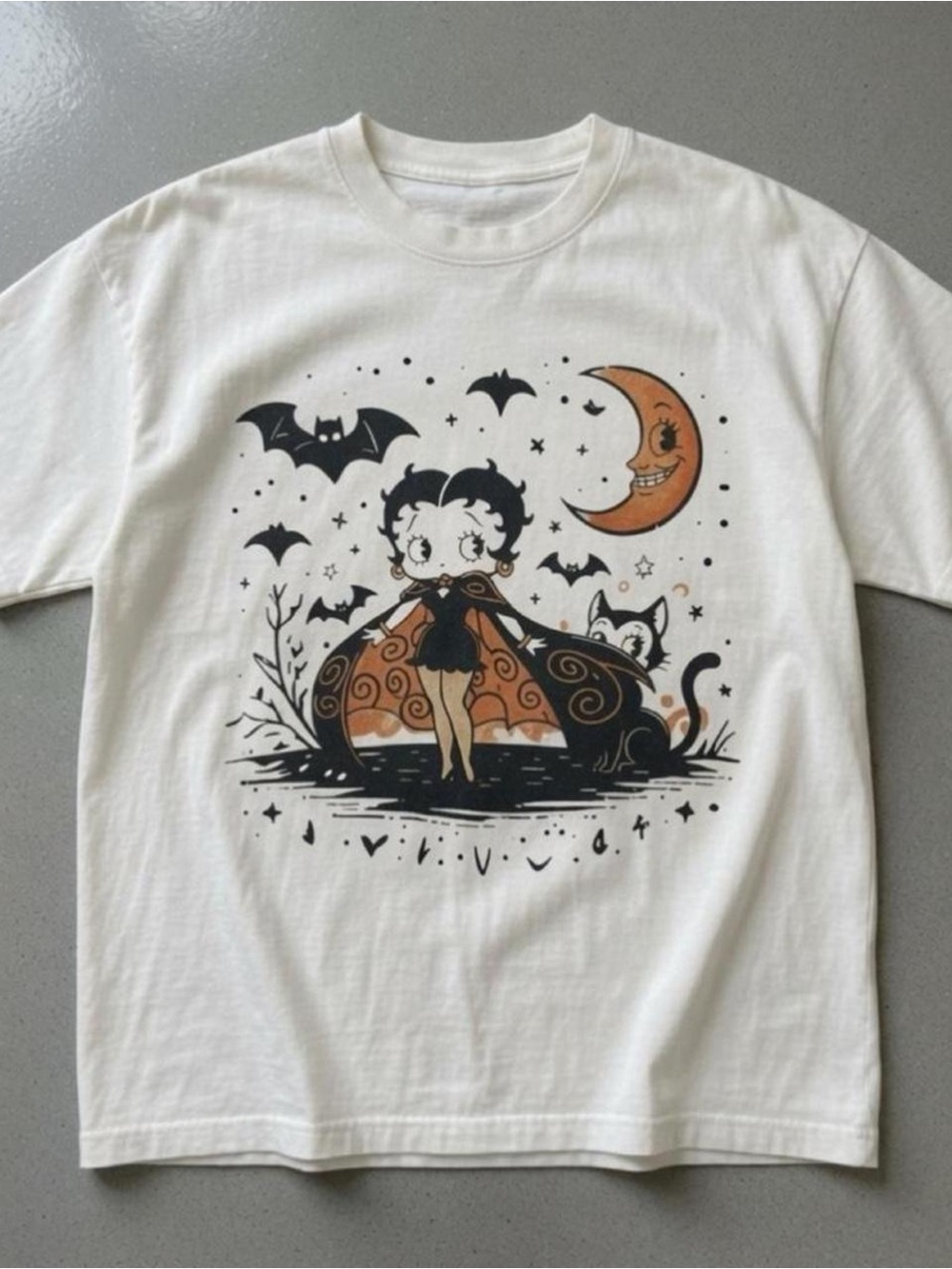 Gildan White Kids Betty Boop Halloween Graphic Tee with Orange Moon